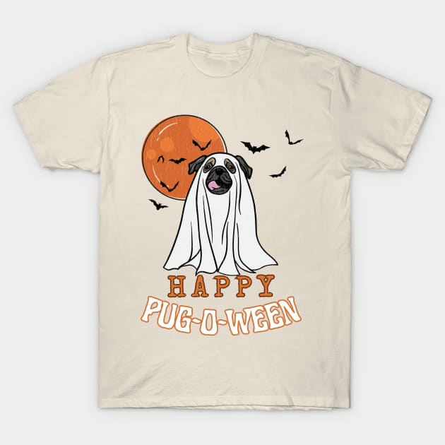 Halloween Pug Pun Ghost Dog Design for Pug Lover Distressed Design Fall Harvest Moon T-Shirt by bbreidenbach